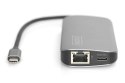 Uniwersalna stacja dokująca Digitus USB-C, 8-portowa stacja dokująca USB-C, 2xUSB3.0, 1xRJ45, 2xHDMI, 1xPD, 1xMicro SD, 1xSD