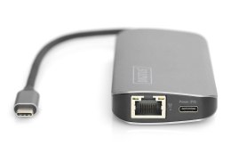 Uniwersalna stacja dokująca Digitus USB-C, 8-portowa stacja dokująca USB-C, 2xUSB3.0, 1xRJ45, 2xHDMI, 1xPD, 1xMicro SD, 1xSD