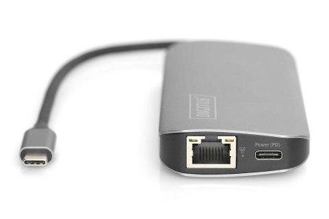 Uniwersalna stacja dokująca Digitus USB-C, 8-portowa stacja dokująca USB-C, 2xUSB3.0, 1xRJ45, 2xHDMI, 1xPD, 1xMicro SD, 1xSD Uniwersalna stacja dokująca Digitus USB-C, 8-portowa stacja dokująca USB-C, 2xUSB3.0, 1xRJ45, 2xHDMI, 1xPD, 1xMicro SD, 1xSD