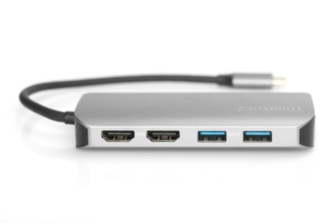 Uniwersalna stacja dokująca Digitus USB-C, 8-portowa stacja dokująca USB-C, 2xUSB3.0, 1xRJ45, 2xHDMI, 1xPD, 1xMicro SD, 1xSD Uniwersalna stacja dokująca Digitus USB-C, 8-portowa stacja dokująca USB-C, 2xUSB3.0, 1xRJ45, 2xHDMI, 1xPD, 1xMicro SD, 1xSD