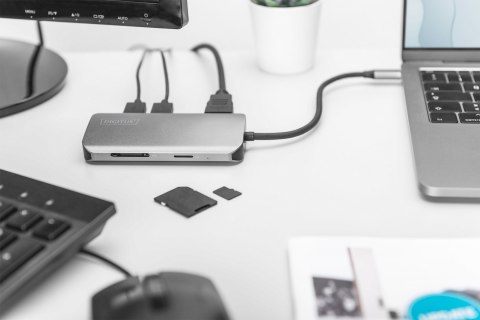 Uniwersalna stacja dokująca Digitus USB-C, 8-portowa stacja dokująca USB-C, 2xUSB3.0, 1xRJ45, 2xHDMI, 1xPD, 1xMicro SD, 1xSD Uniwersalna stacja dokująca Digitus USB-C, 8-portowa stacja dokująca USB-C, 2xUSB3.0, 1xRJ45, 2xHDMI, 1xPD, 1xMicro SD, 1xSD