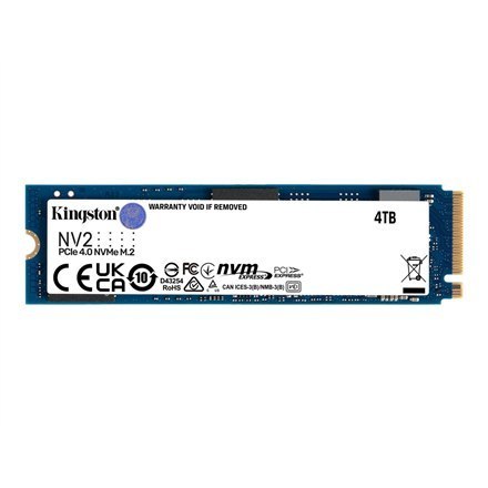 Kingston SSD NV2 4000 GB SSD Format M.2 2280 SSD Interfejs PCIe 4.0 x4 NVMe Prędkość zapisu 2800 MB/s Prędkość odczytu 3500 MB/s Kingston SSD NV2 4000 GB SSD Format M.2 2280 SSD Interfejs PCIe 4.0 x4 NVMe Prędkość zapisu 2800 MB/s Prędkość odczytu 3500 MB/s