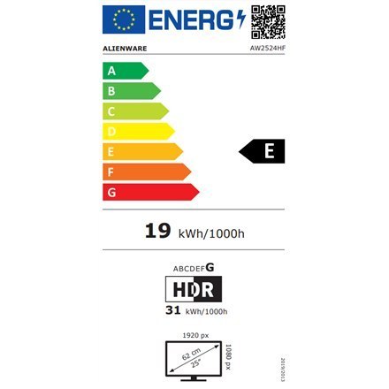 Monitor do gier Dell AW2524HF 25" IPS FHD 16:9 1 ms Czarny Liczba portów HDMI 1 500 Hz Monitor do gier Dell AW2524HF 25" IPS FHD 16:9 1 ms Czarny Liczba portów HDMI 1 500 Hz