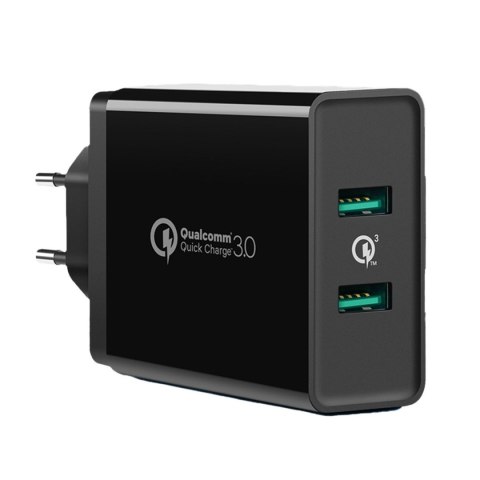 Ładowarka sieciowa do telefonu 2x USB-A 36W QC3.0 - czarna Ładowarka sieciowa do telefonu 2x USB-A 36W QC3.0 - czarna