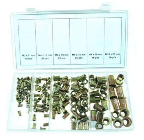 Nitonakrętki M4-M10, 9 - 21 mm, 150 sztuk, STALOWE Nitonakrętki M4-M10, 9 - 21 mm, 150 sztuk, STALOWE