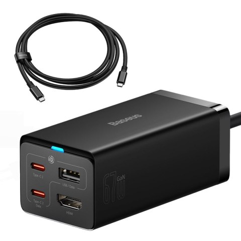 2w1 Ładowarka sieciowa GaN5 Pro + HUB konwerter HDMI 4K 2x USB-C USB-A czarny 2w1 Ładowarka sieciowa GaN5 Pro + HUB konwerter HDMI 4K 2x USB-C USB-A czarny