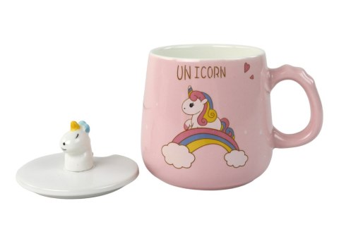 Kubek Ceramiczny Jednorożec Różowy Przykrywka Łyżeczka 350ml Kubek Ceramiczny Jednorożec Różowy Przykrywka Łyżeczka 350ml