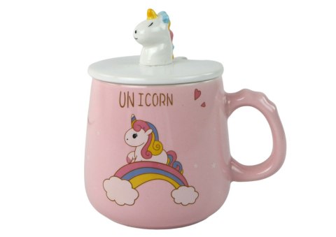 Kubek Ceramiczny Jednorożec Różowy Przykrywka Łyżeczka 350ml Kubek Ceramiczny Jednorożec Różowy Przykrywka Łyżeczka 350ml