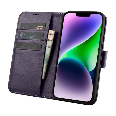 2w1 etui skórzany pokrowiec z klapką iPhone 14 Anti-RFID Wallet Case ciemnofioletowy 2w1 etui skórzany pokrowiec z klapką iPhone 14 Anti-RFID Wallet Case ciemnofioletowy