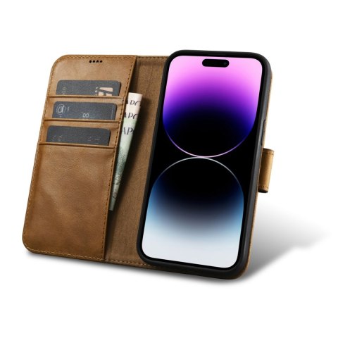 2w1 etui skórzany pokrowiec z klapką iPhone 14 Pro Max Anti-RFID Oil Wax Wallet Case jasno-brązowy 2w1 etui skórzany pokrowiec z klapką iPhone 14 Pro Max Anti-RFID Oil Wax Wallet Case jasno-brązowy