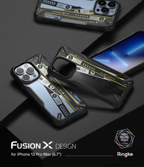 Etui pancerny pokrowiec z ramką iPhone 13 Pro Max Fusion X Design Ticket band czarny Etui pancerny pokrowiec z ramką iPhone 13 Pro Max Fusion X Design Ticket band czarny