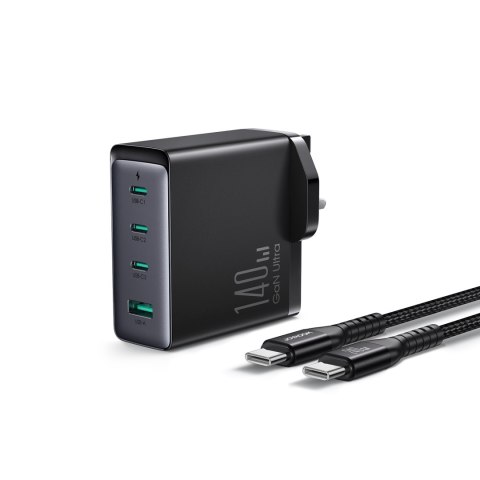 Ładowarka sieciowa GaN 140W wtyczka angielska UK 3x USB-C USB-A + kabel USB-C 1.2m Ładowarka sieciowa GaN 140W wtyczka angielska UK 3x USB-C USB-A + kabel USB-C 1.2m