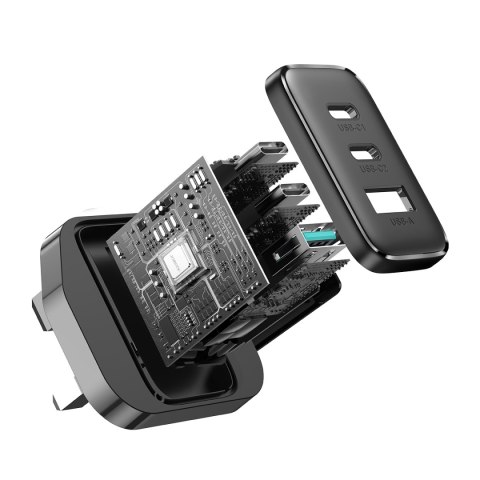 Szybka ładowarka sieciowa 2x USB-C USB-A 32W wtyczka angielska UK 32W czarna Szybka ładowarka sieciowa 2x USB-C USB-A 32W wtyczka angielska UK 32W czarna