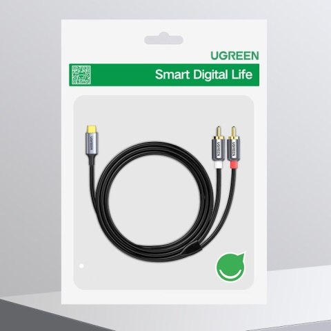 Kabel przewód audio dźwiękowy USB-C męski - 2RCA męski 1.5m szary Kabel przewód audio dźwiękowy USB-C męski - 2RCA męski 1.5m szary
