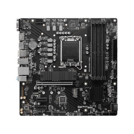 MSI PRO B760M-P Rodzina procesorów DDR4 Intel, Gniazdo procesora LGA1700, DDR4 DIMM, Gniazda pamięci 4, Obsługiwane interfejsy d MSI PRO B760M-P Rodzina procesorów DDR4 Intel, Gniazdo procesora LGA1700, DDR4 DIMM, Gniazda pamięci 4, Obsługiwane interfejsy d