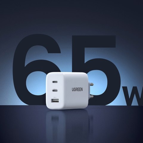 Szybka ładowarka sieciowa 2x USB-C USB 65W PD QC biała Szybka ładowarka sieciowa 2x USB-C USB 65W PD QC biała