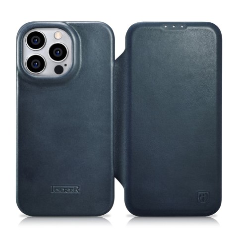 Skórzane etui iPhone 14 Pro Max z klapką magnetyczne MagSafe CE Oil Wax Premium Leather granatowy Skórzane etui iPhone 14 Pro Max z klapką magnetyczne MagSafe CE Oil Wax Premium Leather granatowy