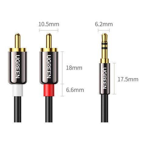 Kabel przewód audio 3.5 mm mini jack - 2x RCA 5m czarny Kabel przewód audio 3.5 mm mini jack - 2x RCA 5m czarny