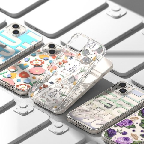 Pancerne etui pokrowiec z żelową ramką iPhone 14 Plus Fusion Design Purple Rose przezroczysty Pancerne etui pokrowiec z żelową ramką iPhone 14 Plus Fusion Design Purple Rose przezroczysty