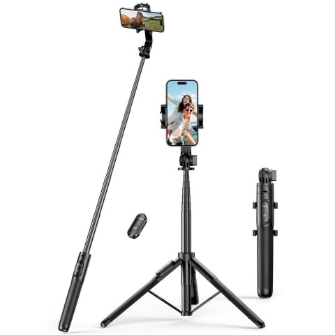 Selfie stick kijek teleskopowy do telefonu ze stojakiem i pilotem Bluetooth 1.5m czarny Selfie stick kijek teleskopowy do telefonu ze stojakiem i pilotem Bluetooth 1.5m czarny