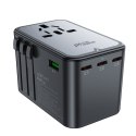 Uniwersalna ładowarka podróżna GaN 2x USB-A 3x USB-C wtyczki UK EU USA AUS czarna