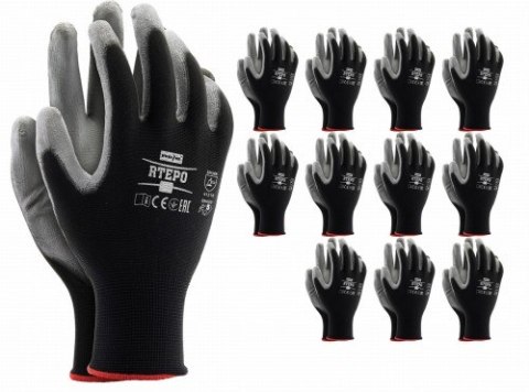 Rękawice robocze / czarno-szare / Rozmiar: 8 - M / RTEPO_BS8 - 12 szt.