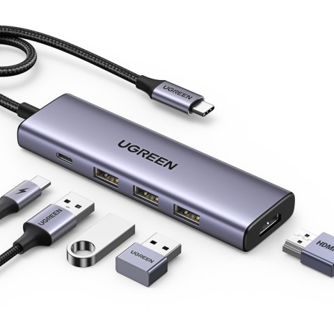 5w1 Wielofunkcyjny HUB adapter USB-C 3x USB-A HDMI 4K PD 100W szary 5w1 Wielofunkcyjny HUB adapter USB-C 3x USB-A HDMI 4K PD 100W szary