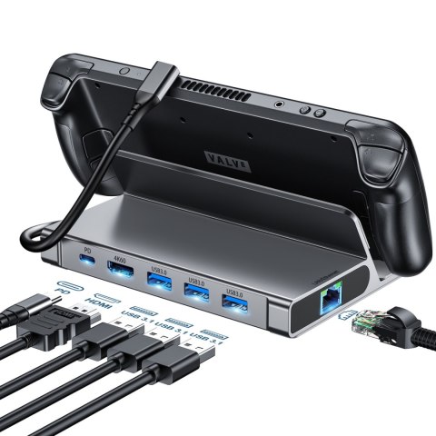 HUB Adapter do Steam Deck USB-C USB-A HDMI RJ45 PD szary HUB Adapter do Steam Deck USB-C USB-A HDMI RJ45 PD szary