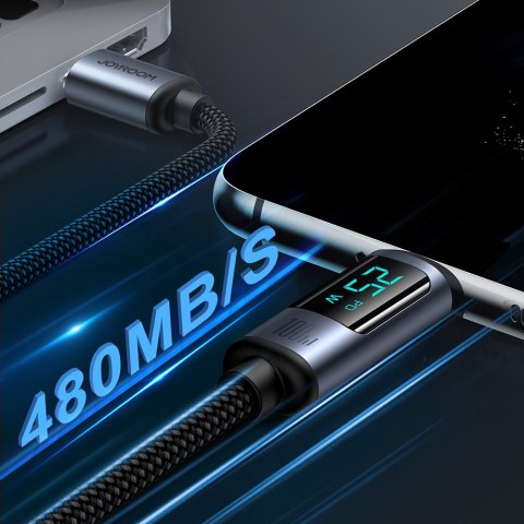 Kabel przewód USB-C z wyświetlaczem LED 100W 1.2m czarny Kabel przewód USB-C z wyświetlaczem LED 100W 1.2m czarny