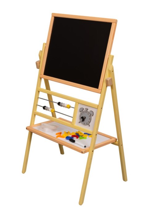 Tablica suchościeralna kredowa dwustronna z liczydłami zegarkiem półką brzoskwiniowa 30 x 56 x 90 cm Tablica suchościeralna kredowa dwustronna z liczydłami zegarkiem półką brzoskwiniowa 30 x 56 x 90 cm