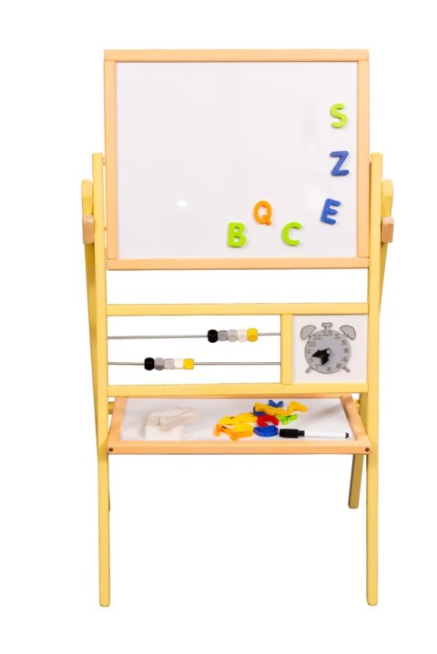 Tablica suchościeralna kredowa dwustronna z liczydłami zegarkiem półką brzoskwiniowa 30 x 56 x 90 cm Tablica suchościeralna kredowa dwustronna z liczydłami zegarkiem półką brzoskwiniowa 30 x 56 x 90 cm