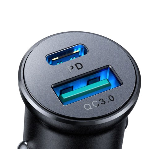 Mini ładowarka samochodowa 30W USB-A QC3.0 USB-C PD czarna Mini ładowarka samochodowa 30W USB-A QC3.0 USB-C PD czarna