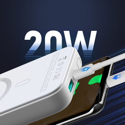 Mini Power Bank 10000mAh magnetyczny z ładowarką QC PD USB USB-C biały Mini Power Bank 10000mAh magnetyczny z ładowarką QC PD USB USB-C biały