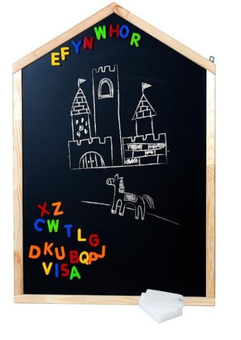 Tablica kredowa magnetyczna wisząca domek+ literki kreda gąbka Tablica kredowa magnetyczna wisząca domek+ literki kreda gąbka