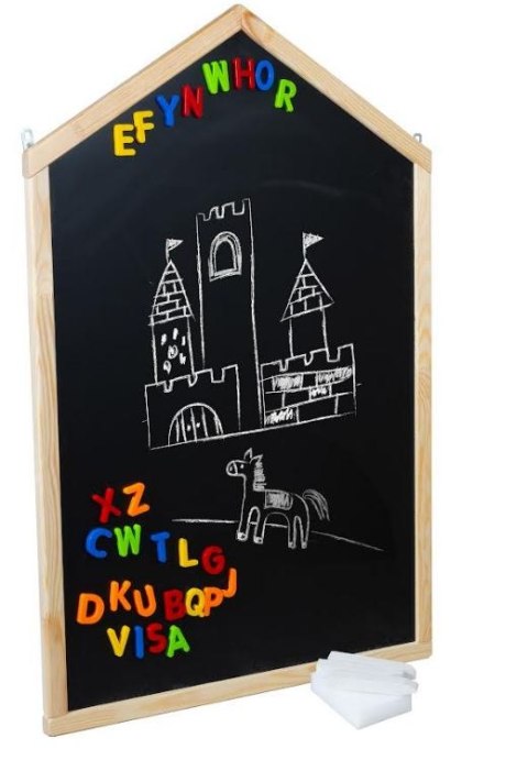 Tablica kredowa magnetyczna wisząca domek+ literki kreda gąbka Tablica kredowa magnetyczna wisząca domek+ literki kreda gąbka
