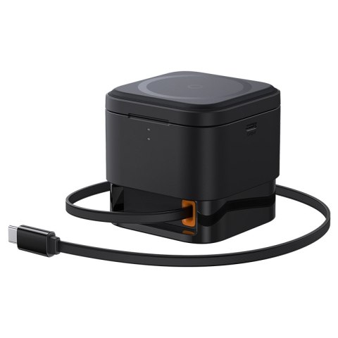 2w1 Ładowarka bezprzewodowa 20W MagSafe Qi z rozwijanym kablem USB-C czarna 2w1 Ładowarka bezprzewodowa 20W MagSafe Qi z rozwijanym kablem USB-C czarna