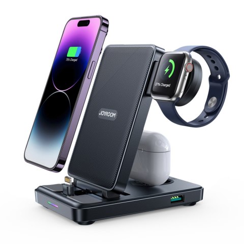 4w1 Stacja ładująca do iPhone AirPods Apple Watch USB-A składana czarna 4w1 Stacja ładująca do iPhone AirPods Apple Watch USB-A składana czarna