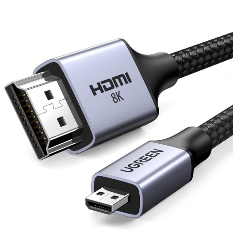 Kabel przewód przejściówka micro HDMI - HDMI 2.1 8K 2m szary Kabel przewód przejściówka micro HDMI - HDMI 2.1 8K 2m szary