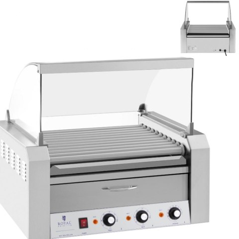 Roller grill rolkowy z osłoną i szufladą grzewczą do bułek 20 parówek HotDog 2600W 230V Royal Catering Roller grill rolkowy z osłoną i szufladą grzewczą do bułek 20 parówek HotDog 2600W 230V Royal Catering