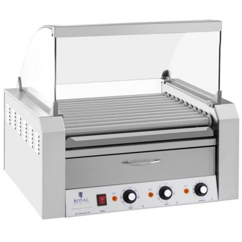 Roller grill rolkowy z osłoną i szufladą grzewczą do bułek 20 parówek HotDog 2600W 230V Royal Catering Roller grill rolkowy z osłoną i szufladą grzewczą do bułek 20 parówek HotDog 2600W 230V Royal Catering