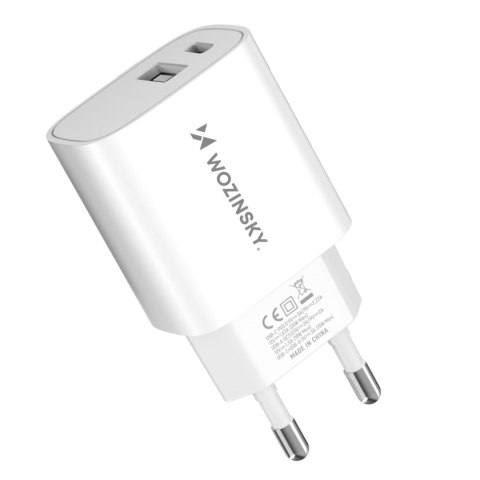 Ładowarka sieciowa 20W USB-A USB-C 100-240V biała Ładowarka sieciowa 20W USB-A USB-C 100-240V biała