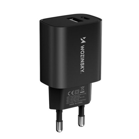 Ładowarka sieciowa 20W USB-A USB-C 100-240V czarna Ładowarka sieciowa 20W USB-A USB-C 100-240V czarna
