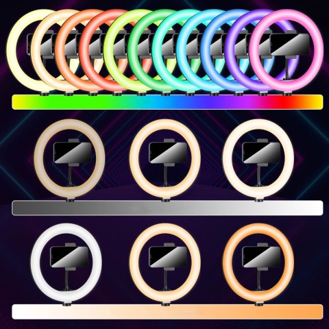 Lampa pierścieniowa RIVONI LED RGB statyw uchwyt do selfie Lampa pierścieniowa RIVONI LED RGB statyw uchwyt do selfie