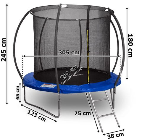 Trampolina z siatką i drabinką HENZEN 305 cm niebieska FT10 Trampolina z siatką i drabinką HENZEN 305 cm niebieska FT10