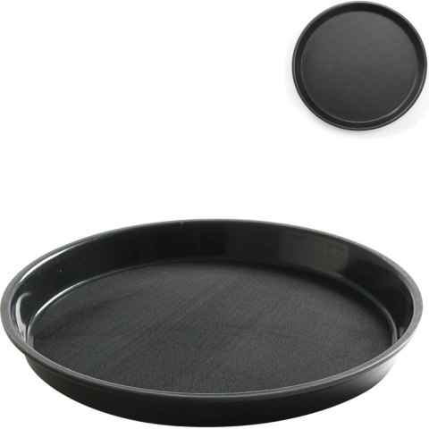 Taca kelnerska antypoślizgowa odporna okrągła z rantem śr. 32cm - czarna Taca kelnerska antypoślizgowa odporna okrągła z rantem śr. 32cm - czarna