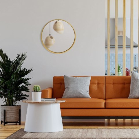 Lustro w złotej drewnianej ramie okrągłe ścienne złote łazienkowe do salonu 50 cm Lustro w złotej drewnianej ramie okrągłe ścienne złote łazienkowe do salonu 50 cm