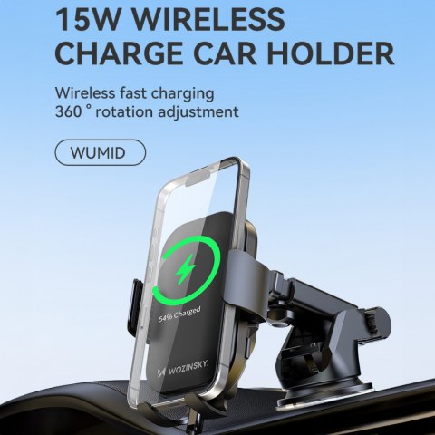 Uchwyt na telefon z ładowarką indukcyjną 15W na deskę rozdzielczą samochodu czarny Uchwyt na telefon z ładowarką indukcyjną 15W na deskę rozdzielczą samochodu czarny