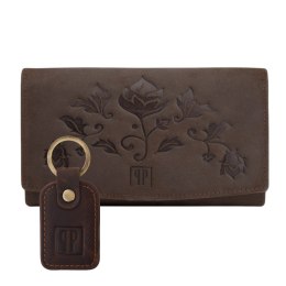 ZESTAW PREZENTOWY PORTFEL DAMSKI SKÓRZANY VINTAGE I BRELOK DO KLUCZY BRĄZOWY PAOLO PERUZZI ZUP-104-BR