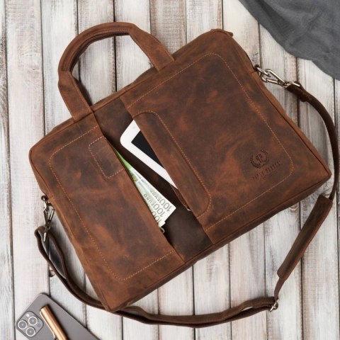Torba męska skórzana na ramię na laptopa do pracy vintage Paolo Peruzzi E-26-BR Torba męska skórzana na ramię na laptopa do pracy vintage Paolo Peruzzi E-26-BR