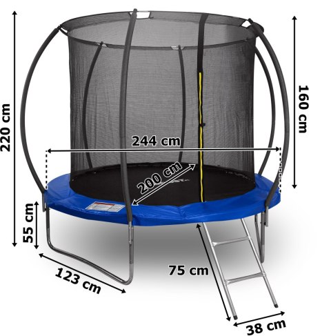 Trampolina z siatką i drabinką HENZEN 244 cm niebieska FT 8 Trampolina z siatką i drabinką HENZEN 244 cm niebieska FT 8